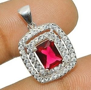 2CT Ruby & Diamond Cut White Sapphire Pendant